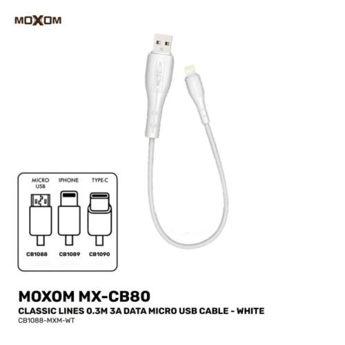 KO5Go5Ea1646376683-900x900 MOXOM MX-CB80 Classic Lines 0.3M 3A Data Cable White